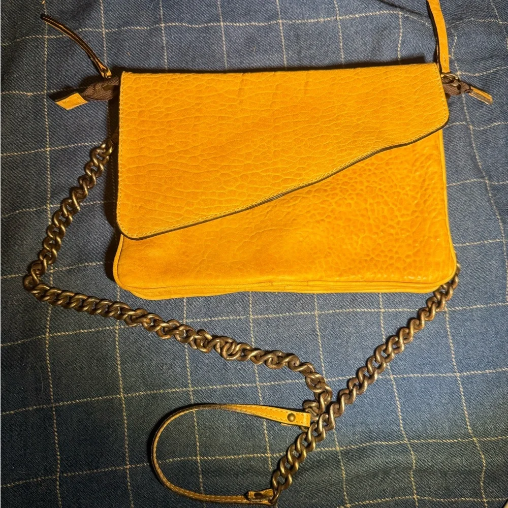 MAXON COLLECTION Soft Tan Textured Leather Crossbody Bag Made in Italy Chain - Picture 1 of 8